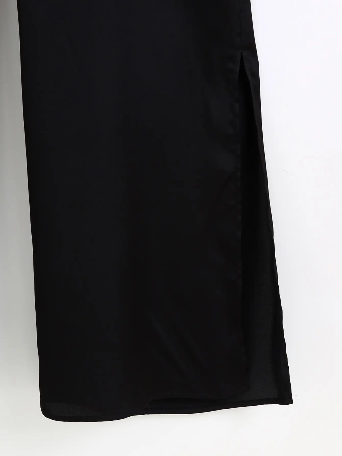 Silk Texture Belt Black Slim Jumpsuit