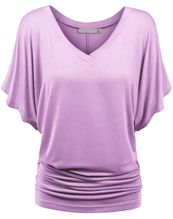 V neck Bat Sleeve Casual Loose Comfortable Top Light Purple - Shop at LoveMi