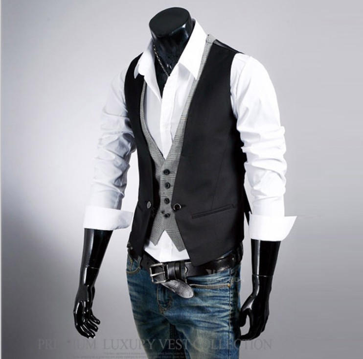 Fashionable England Slim Fake Two-piece Men's Vest