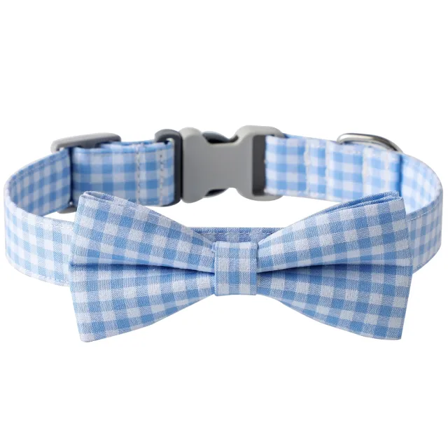 Checkered Dog Collar And Bow Tie In Multiple Colors Blue - Shop at LoveMi