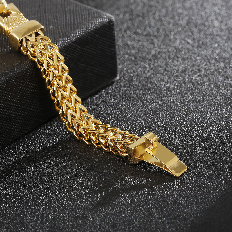Fongten Boxing Mesh Link Chain Gold Color Men Bracelet Hiphop Stainless Steel Dropshipping Male Jewelry