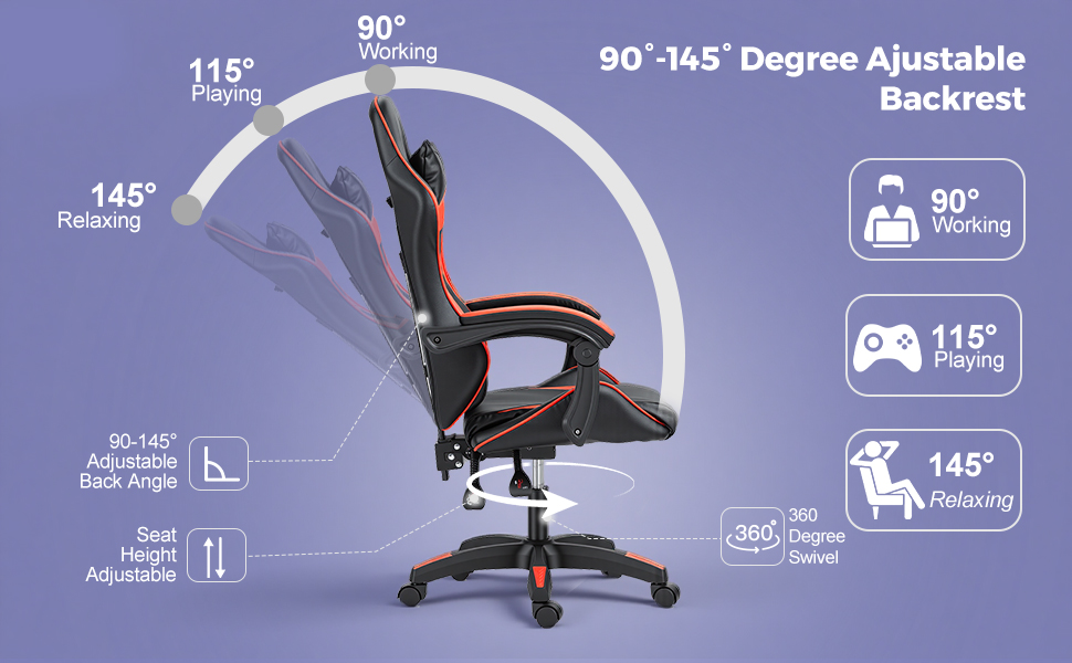 Gaming Reclining Swivel Chair For Adults,Ergonomic Racing PC With Lumbar Support — image 9