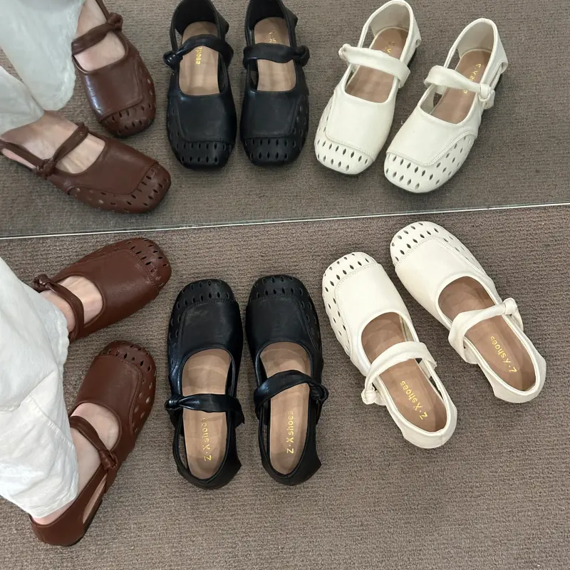 Women Closed Toe Cut Out Woven Sandals Knotted Strap Hollow Breathable Flat Summer Casual Shoes