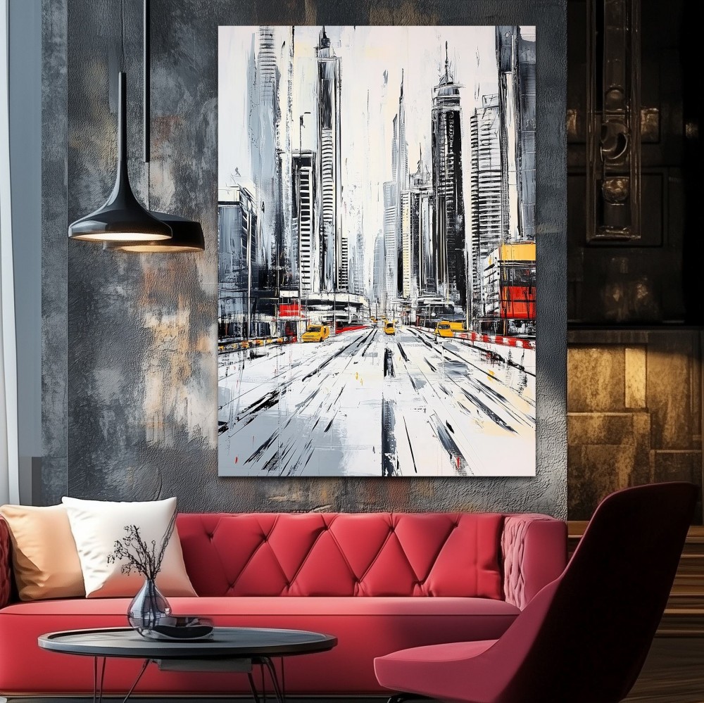Handmade Oil Painting Canvas Wall Art Decoration Modern Black And White Abstract Architectural Street Scene For Home Living Room Decor Entrance Niche Art Installation Rolled Frameless 9