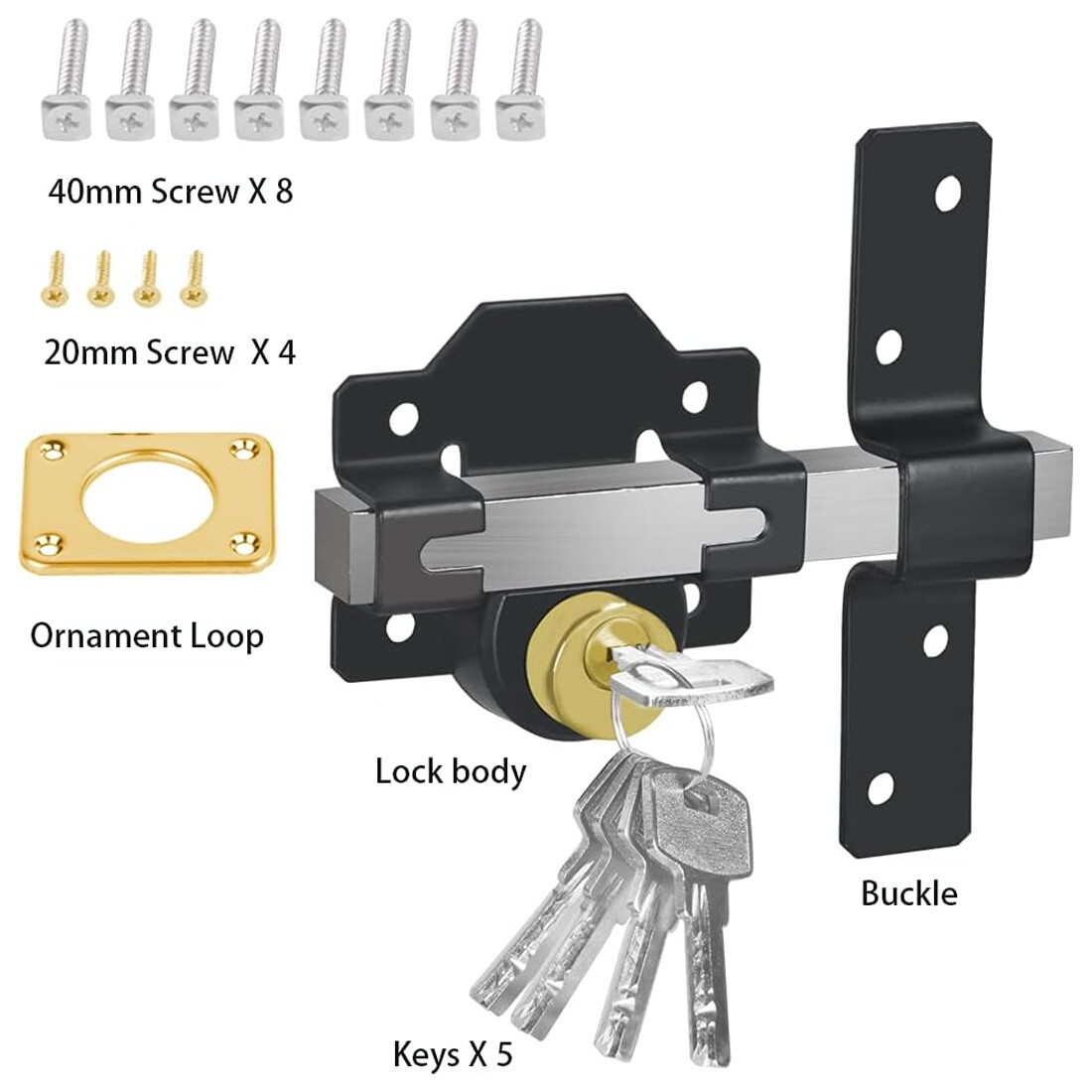 Gate Lock Garden Security Double Long Throw Bolt Rim 5 Keys 50mm Both Sides — image 4