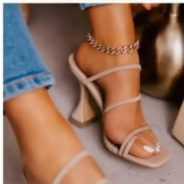 European And American New Solid Color High Heel Sandal Apricot - Shop at LoveMi