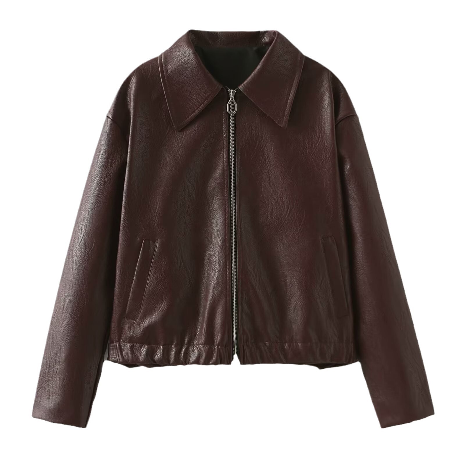 Leather Jacket for Women Solid Color Zipper Jacket Casual Women Leather Coat