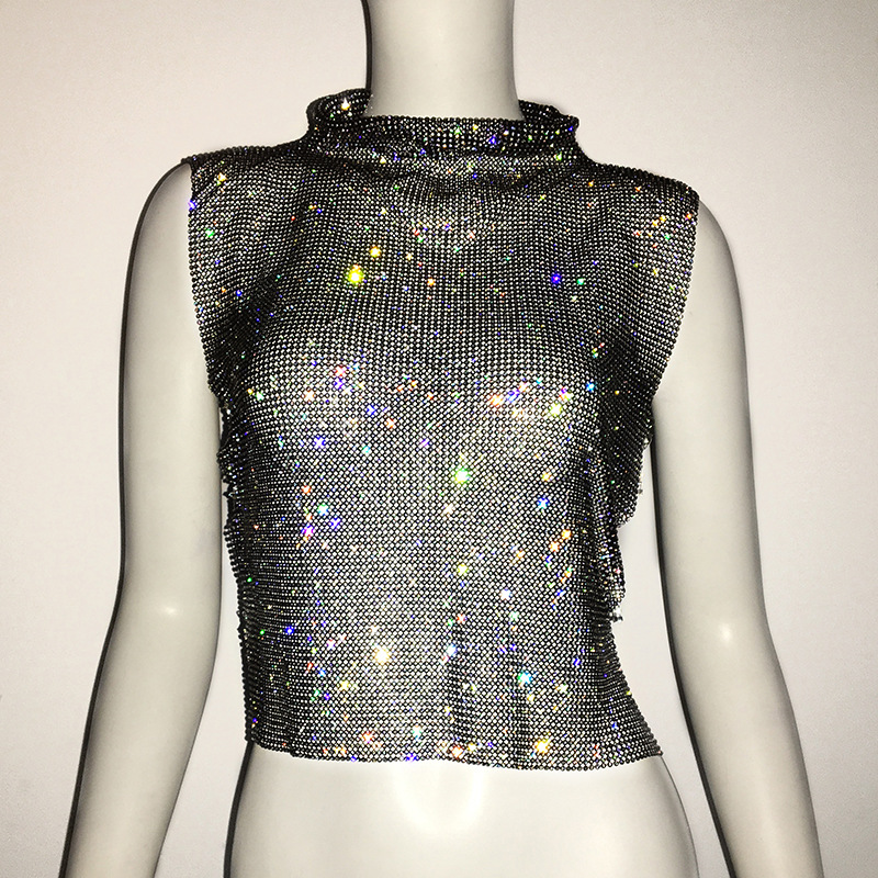 Women's Rhinestone Full Diamond Vest Sequin Top