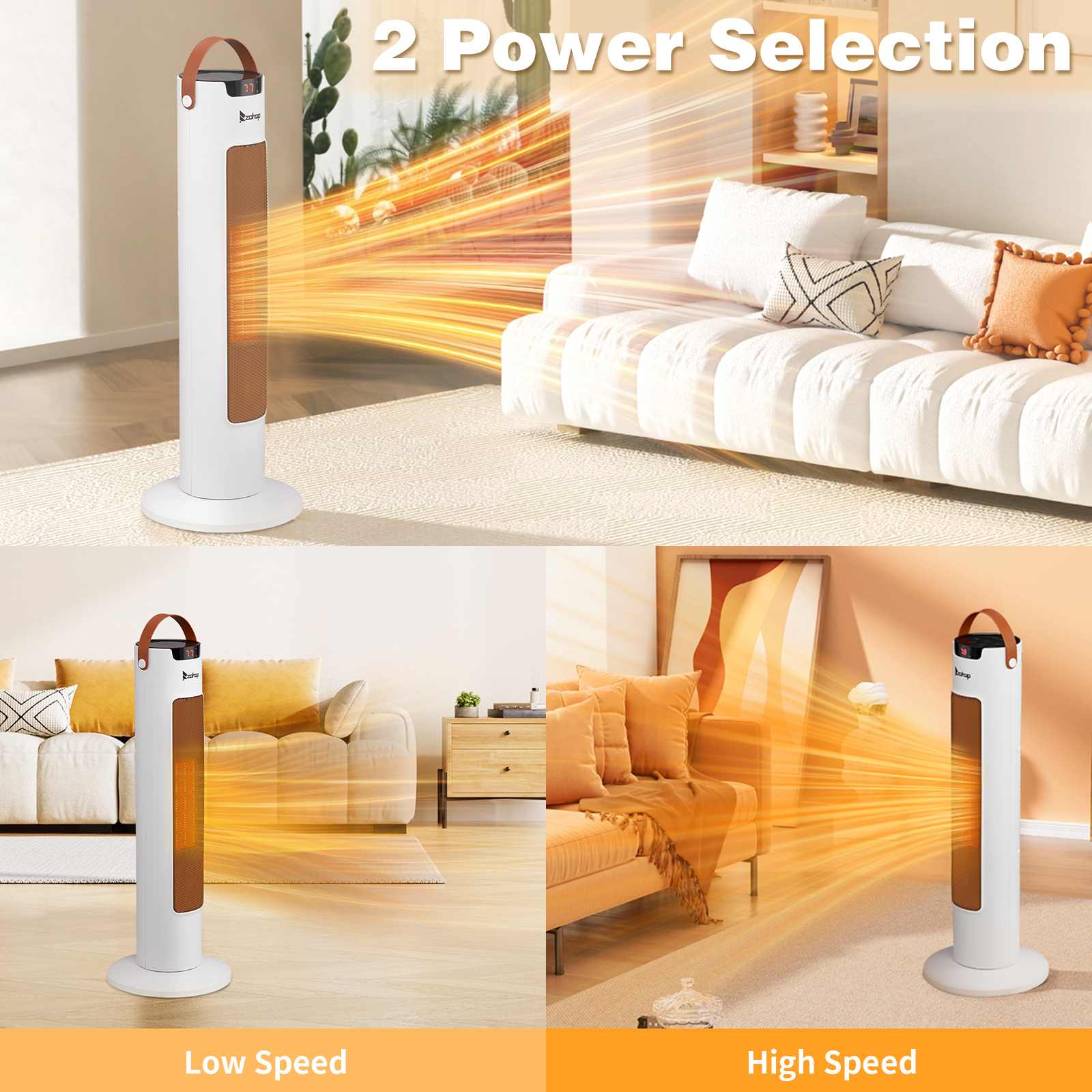 24Inch Tower Space Heater, 1500W Smart Electric Heater With Thermostat, WiFi APP & Remote Control, 60 Degrees Oscillation, 9H Timer, For Indoor Bedroom Office Home, White