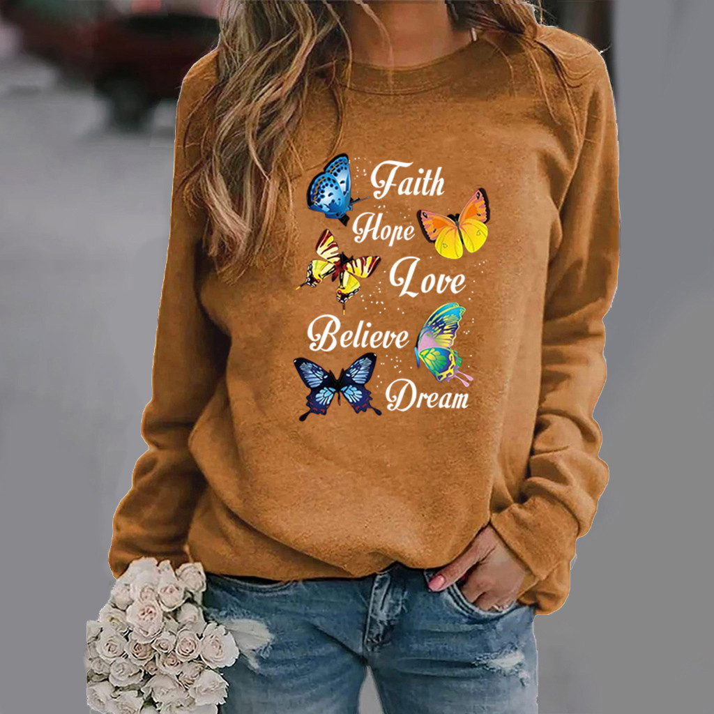 Title 3, Butterfly Print Long-sleeved Round Neck Sweatshirt