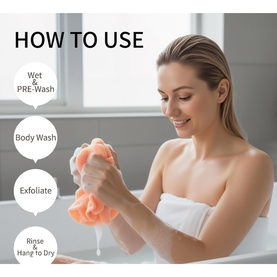 Exfoliating Shower Towel Body Scrubber, Peach Purple Pink, 3 Pack 4