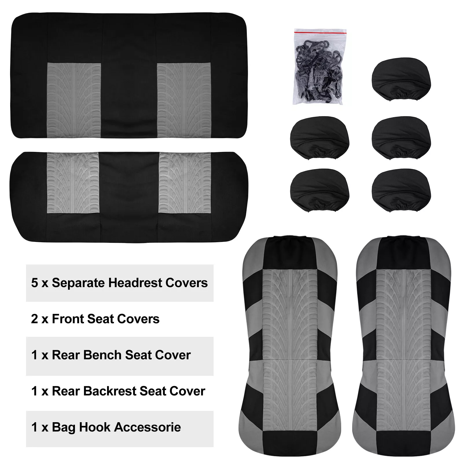 Trax 9pc Full Set Racing Car Fabric Seat Covers Protectors Black Red Blue Grey — image 9