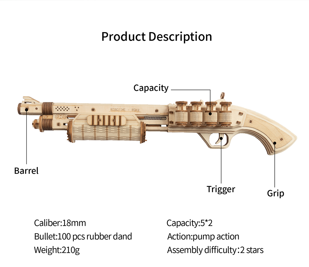 ROKR Revolver 3D Wooden Puzzle Model Toy for Kids