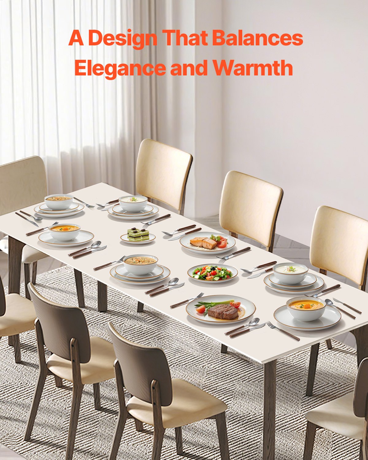 Service de vaisselle 32 pièces, assiettes et bols en céramique – Image 3