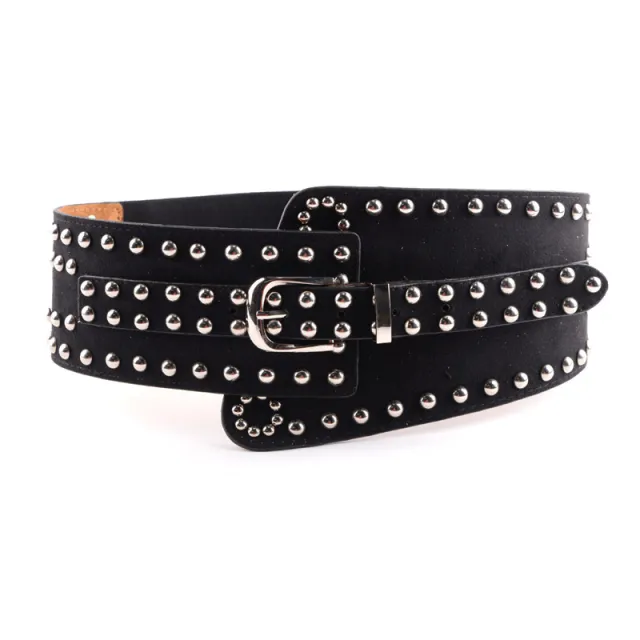 Personalized Rivet Punk Ladies With Elastic Wide Waistband Fashion Belt Silver - Shop at LoveMi