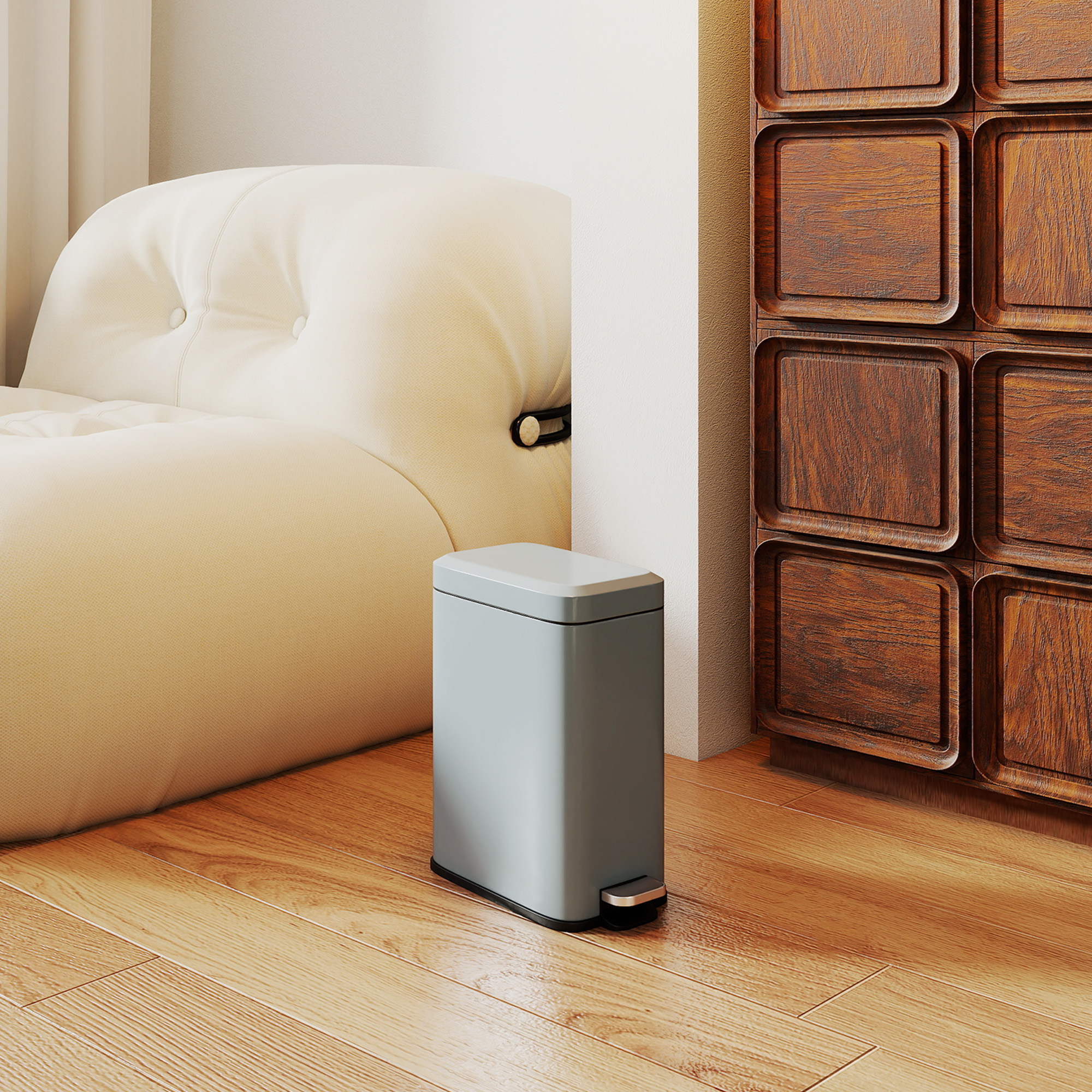 5-liter Rectangular Compact Garbage Bin, Steel Body, Detachable Silent — image 4