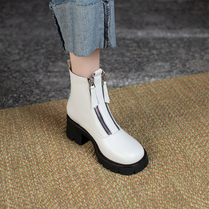 Inside And Outside Full Leather Niche Double Zipper Design Thick-soled Martin Boots