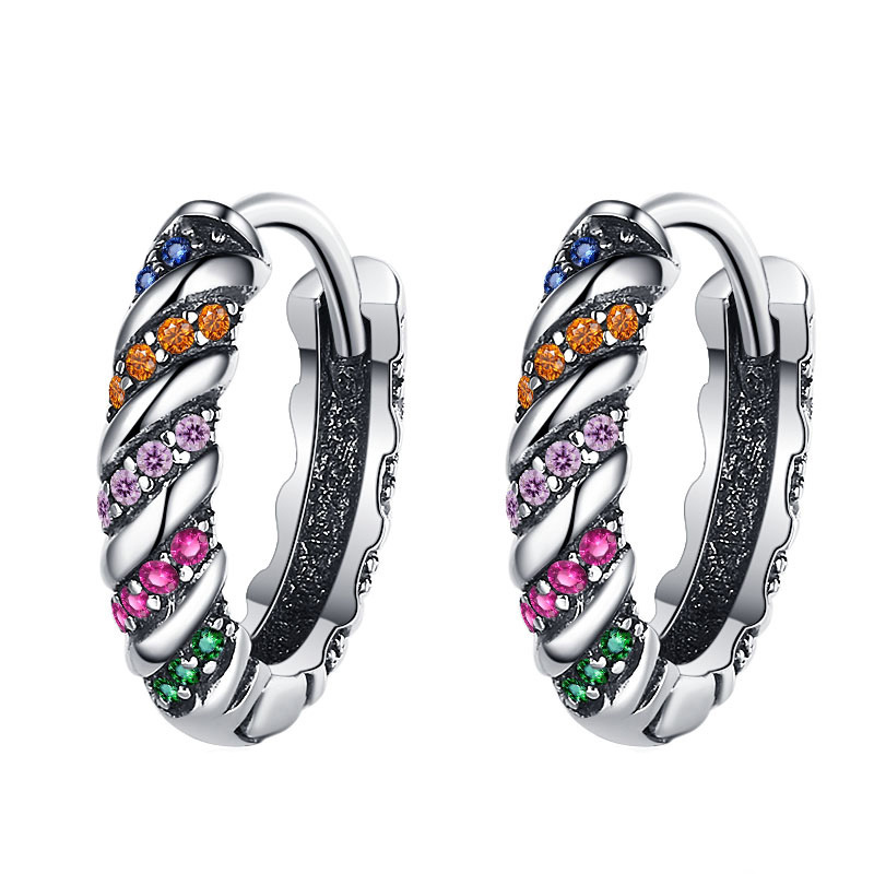 Title 4, Pendientes de rayas multicolores de plata de le...