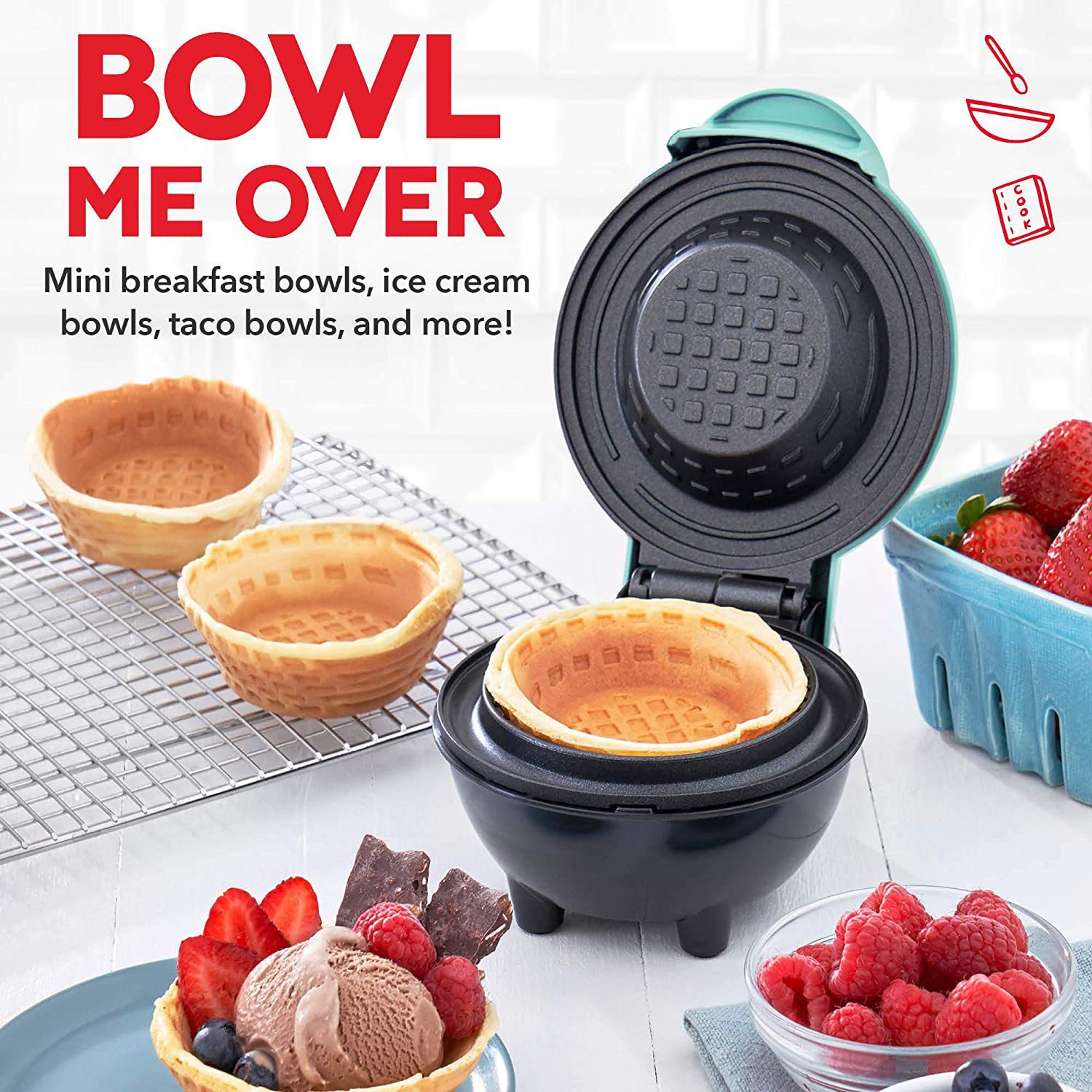 Waffle Bowl Maker - Even Heating Kitchen Gadgets, Electric Nonstick Waffle Cone...