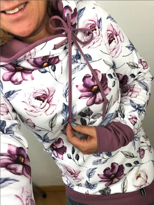 Digital Print Hooded Pullover Stand-up Collar Street Trendy White