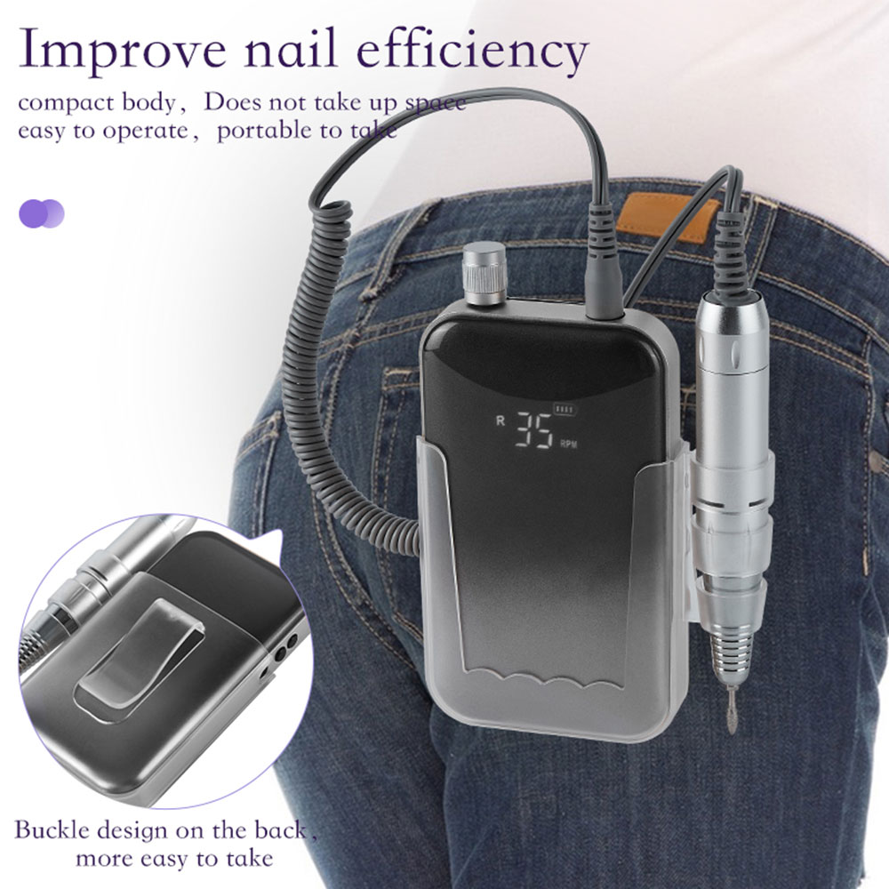 Professional Electric Nail Drill, 45000 RPM Cordless Rechargeable E-File Machine, With 12 Bits, Sanding Bands, LCD Display For Acrylic Gel Nails 6