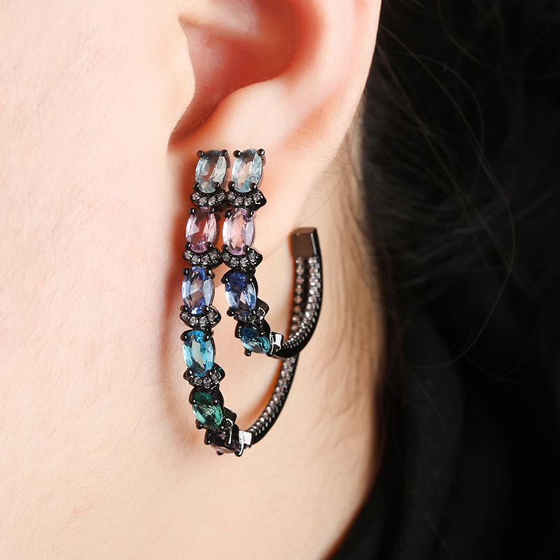 Simple Glass Stone Earrings Wild Zircon Long