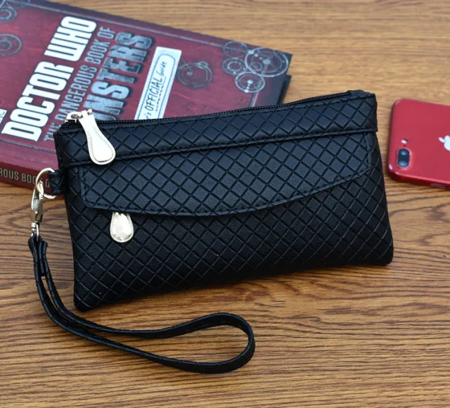New Simple Women's Clutch Bag Korean Embossed Plaid Black - Shop at LoveMi