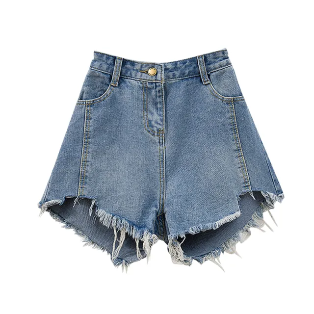 Denim Shorts Women Summer Design Sense Torn Edges Denim Color - Shop at LoveMi