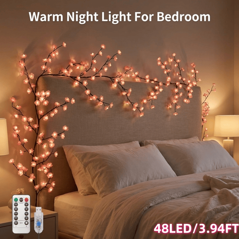 LED Tree Branch Lights For Wall, Cherry Blossom Lights Vine Lights With Remote And 8 Lighting Modes Cherry Blossom Garland Willow Vine For Bedroom Indoor Wall Christmas Decor — foto 2