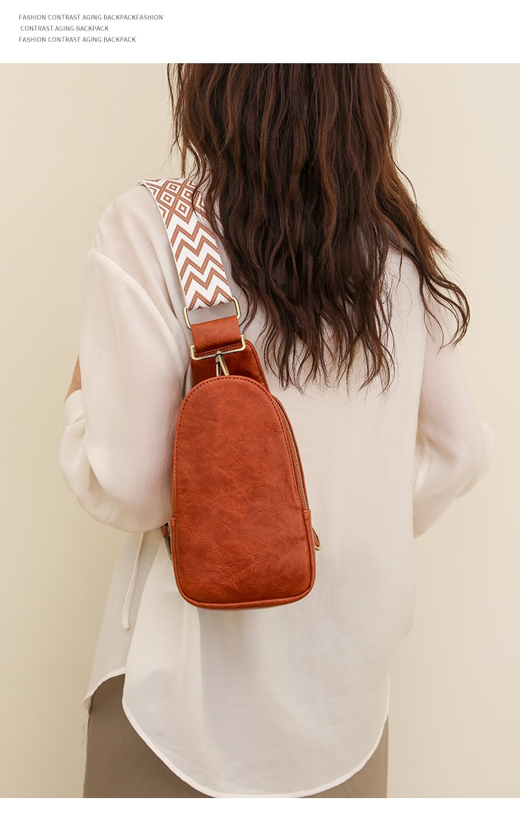 Women Chest Bag Sling Bag, Guitar Strap Small Crossbody Pu Leather Satchel Daypack
