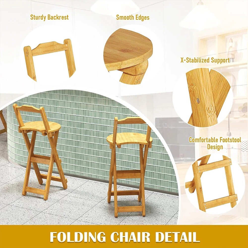 Wooden Folding Bar Stool Bamboo Kitchen Counter Height Stools With Backrest NEW — image 6