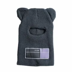 Windproof Face Mask Autumn Warmth Hedging Bear Ears Knitted Men's And Women's Woolen - Grey - View 1