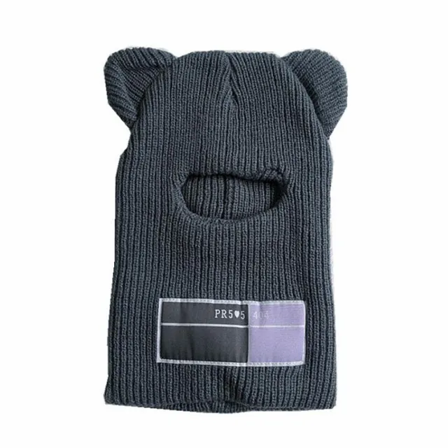 Windproof Face Mask Autumn Warmth Hedging Bear Ears Knitted Men's And Women's Woolen Grey - Shop at LoveMi