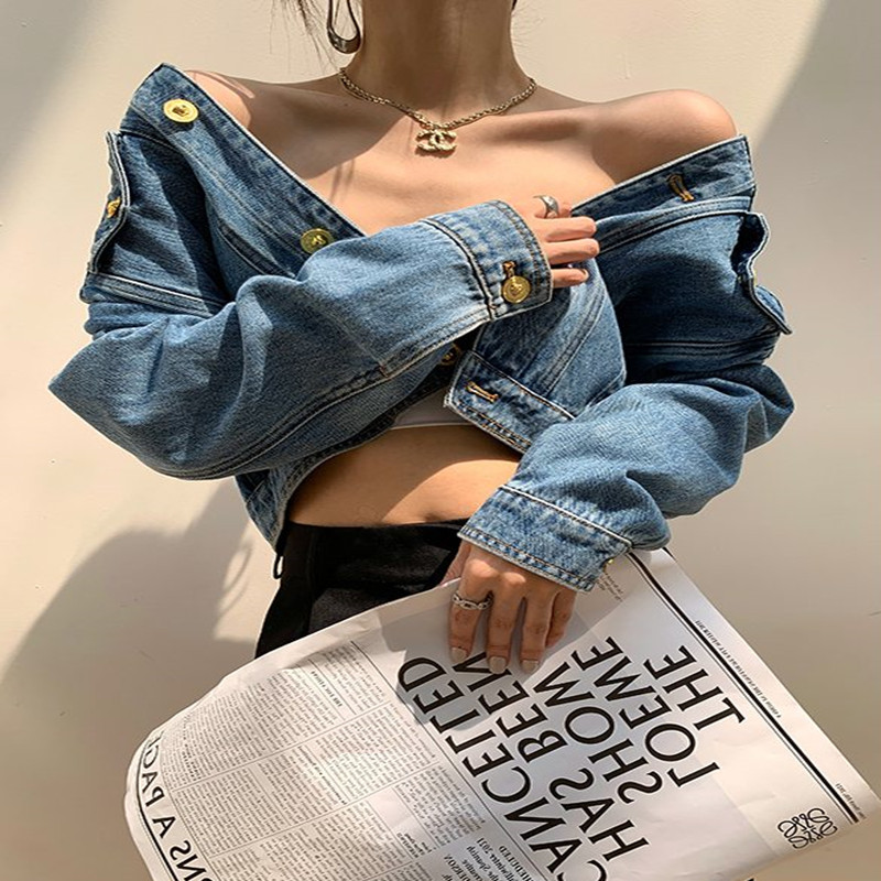 Shoulder Pad Denim Jacket Women's Early Autumn New Retro Style