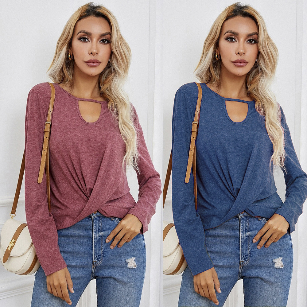 Title 10, Round Neck Pullover Long Sleeve Solid Color Loo...