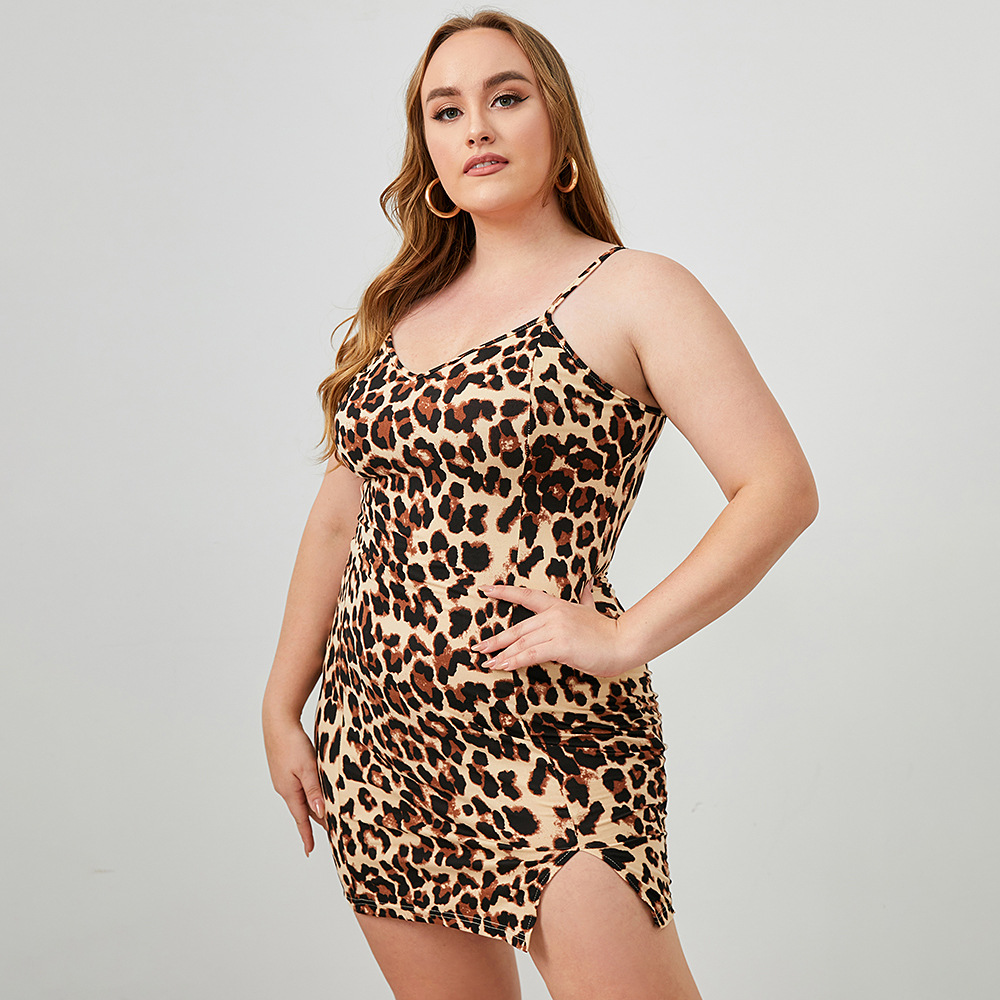 Summer New Plus Size Women's Leopard Print Suspender Dress - Image 3