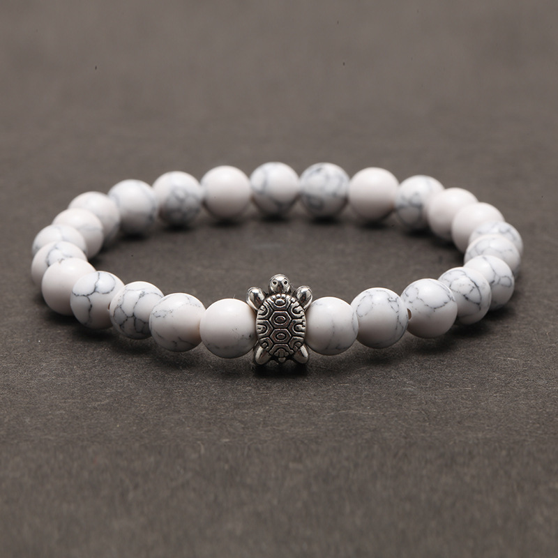 8MM Black Bead White Turquoise Thousand-year-old Turtle Beaded Bracelet
