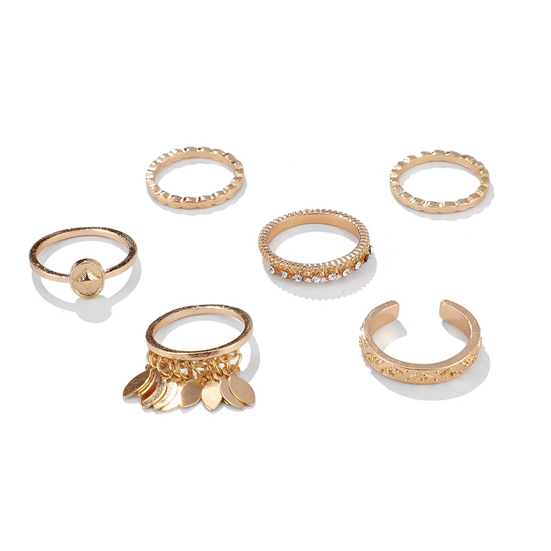 6-piece Set Of Simiya Style Geometric Leaf Tassel Ring