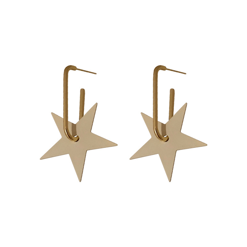 Silver Needle Korean White Big Five-pointed Star Earrings Simple