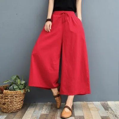 Women's Fashion Loose Linen Casual Leggings Red - Shop at LoveMi