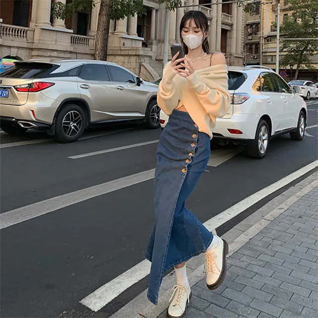 Women's Irregular Mid length Denim Skirt Mermaid Skirt Blue - Shop at LoveMi