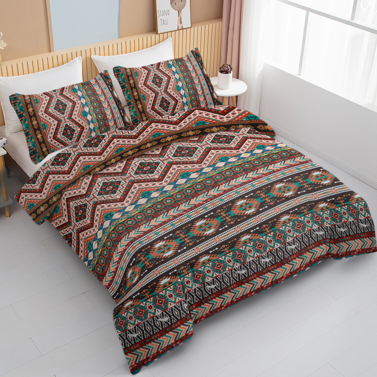 Bohemian Duvet Cover Set, Boho Striped Pattern Bedspread Set For All Season... 2