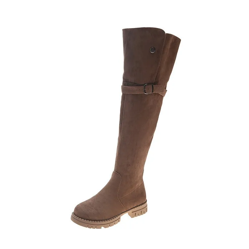 Thick-heeled Over-the-knee Plus Fleece Snow Boots - Khaki