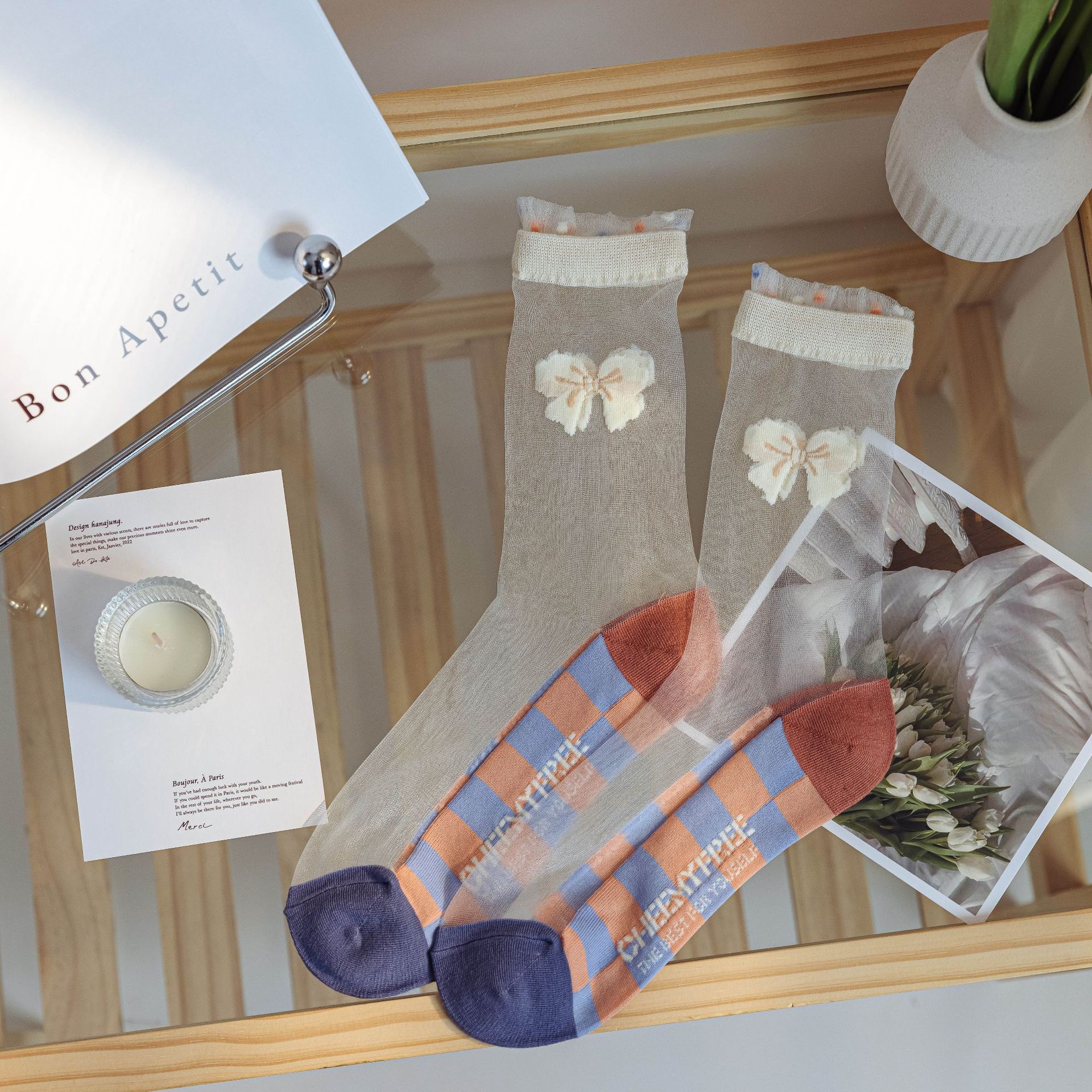 Cute Japanese Shattered Glass Silk Stockings