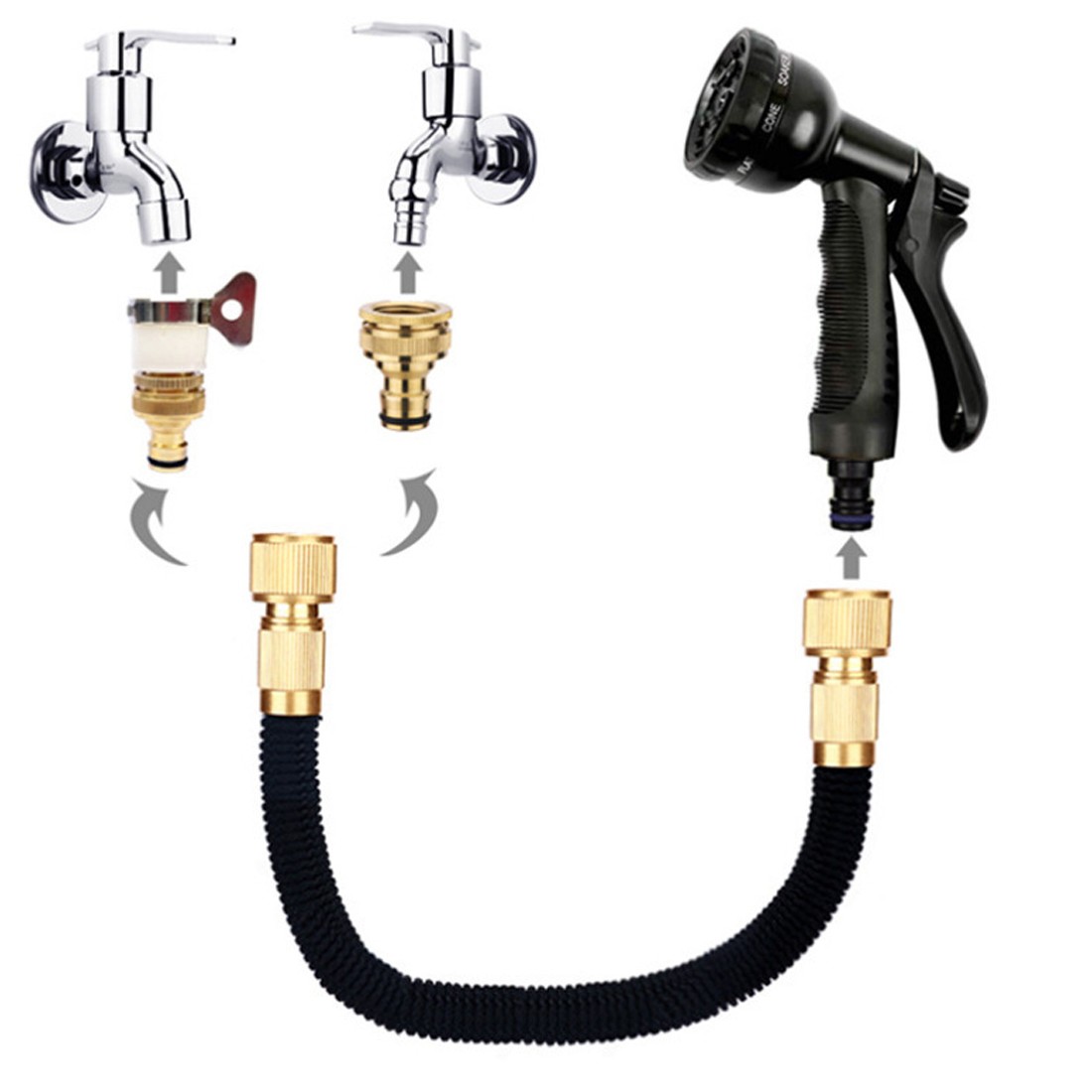 Heavy Duty 25-100FT Expandable Garden Hose Pipe Flexible With Water Spray Gun UK