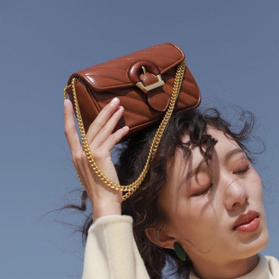 Embroidered Thread Chain Design Messenger Bag For Women Big Metal Buckle Shoulder Bag Brown - Shop at LoveMi