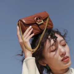 Embroidered Thread Chain Design Messenger Bag For Women Big Metal Buckle Shoulder Bag - Brown - View 1