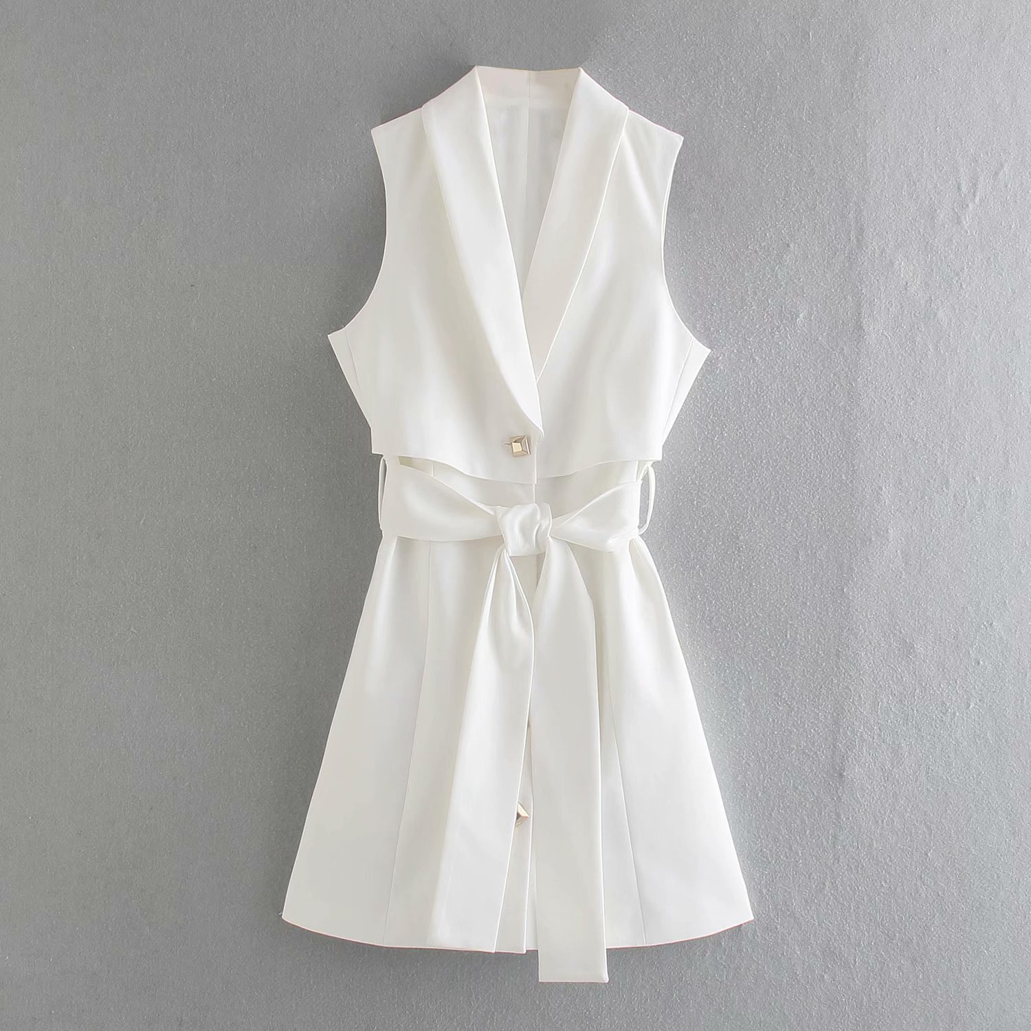 V-Neck Sleeveless Waist Vest Dress