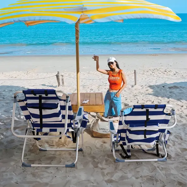 63x70x99cm Heightened Oxford Cloth Silver White Aluminum Tube Bearing Beach Chair Blue Stripes