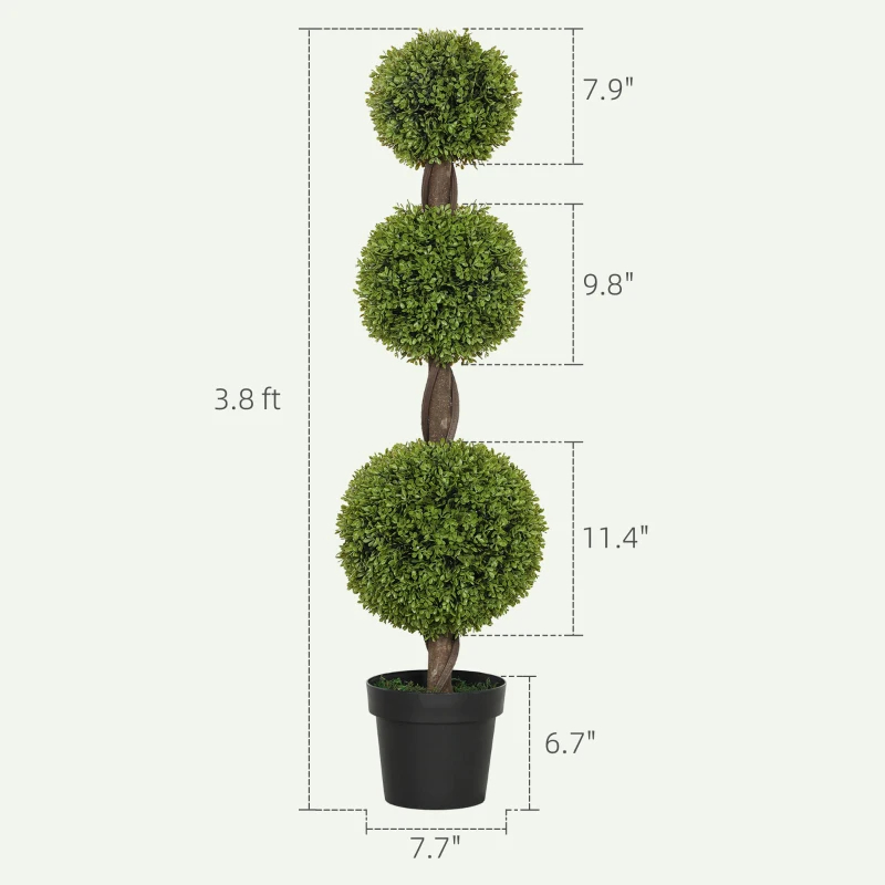 Set Of 2 Artificial Ball Boxwood Topiary Trees, Fake Plants In Pots For Indoor Outdoor Living Room, Green